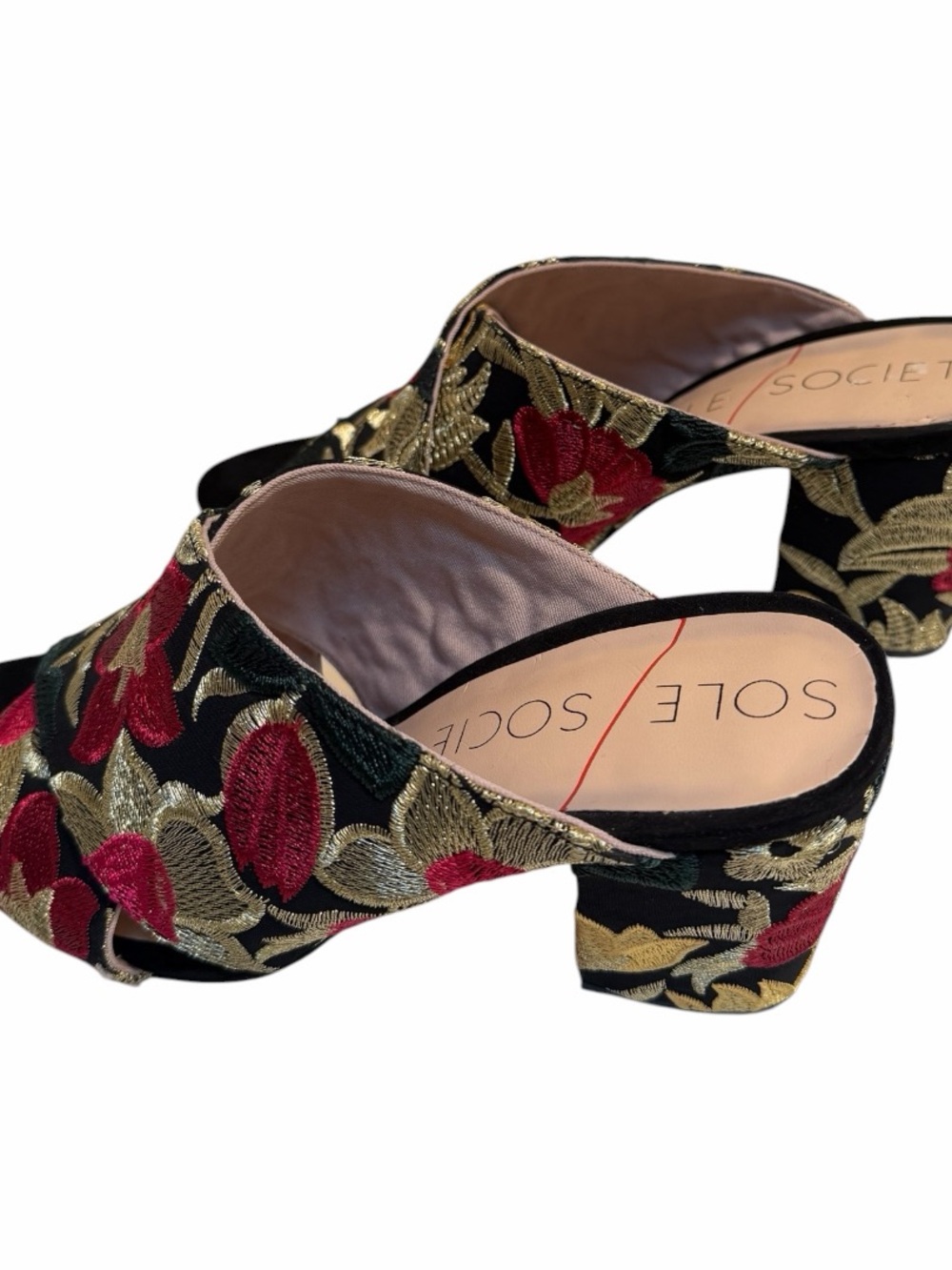Sole Society Floral Embroidered Block Heel Mules Size 7.5 Boho Chic Nearly New - Picture 6 of 12